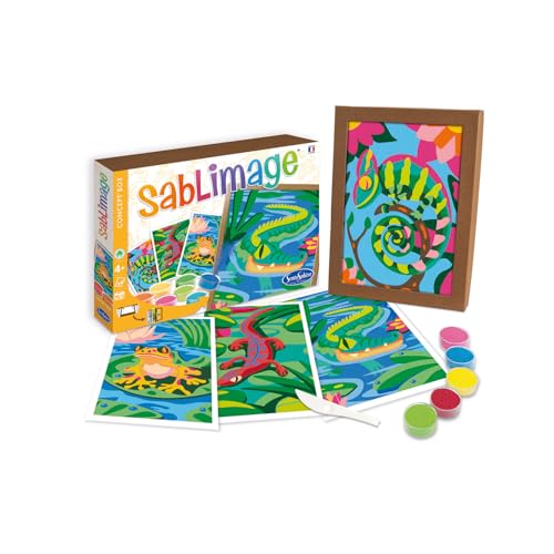 Sentosphere 3908819 Sablimage - Kit de pintura de arena para niños, diseño de reptiles y ranas, kit de manualidades creativo, juego de pintura de arena a partir de 4 años
