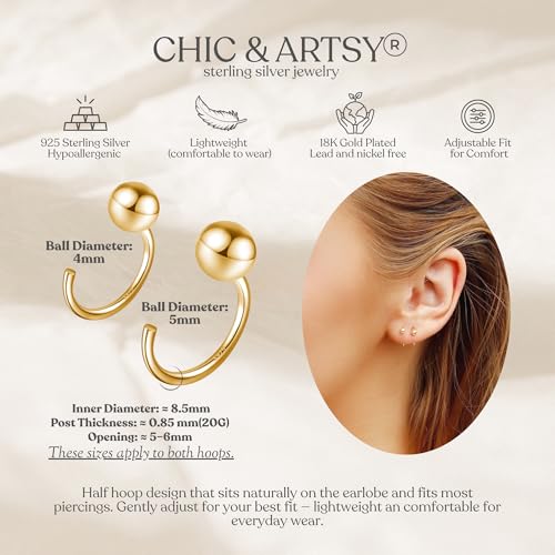 Image of CHIC & ARTSY 925 Sterling Silver Half Hoop Earrings for Women, Small Huggie Hoops Set with Ball Bar Star Moon Cross & Pearl, Lightweight Comfort Fit Everyday & Sleep Earrings