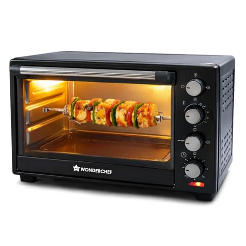 Image of Wonderchef Oven Toaster Griller (OTG) - 40 litres, Black - with Rotisserie,Auto-Shut Off, Heat-Resistant Tempered Glass, Multi-Stage Heat Selection | | Bake, Grill, Roast | Easy clean