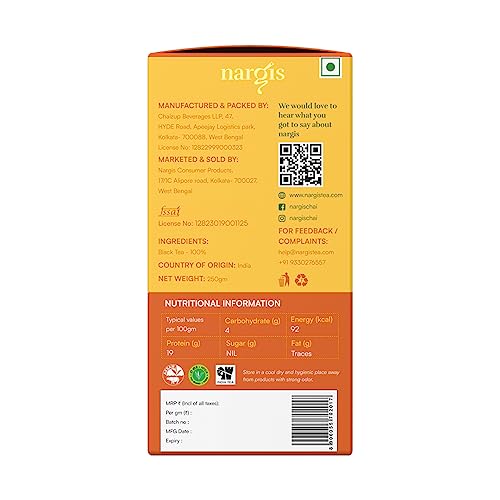 Nargis Tea Premium Chai 250gm | Extra Strong & Kadak Chai | Fresh Handpicked Assam Tea Leaves | Luxury Experience for Tea Connoisseurs | No Extra Ingredients