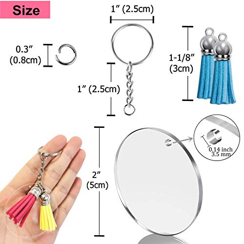Acrylic Keychain Blanks Making Tassels Kit Bulk 120pcs Vinyl Ornaments Set Including 30pcs Clear Blanks 30pcs Tassels 30pcs Key Chain Rings 30pcs Jump Rings for DIY Projects Crafts