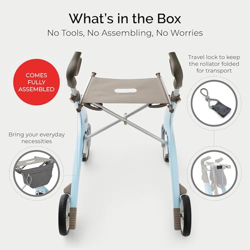 Image of byACRE Carbon Ultralight Rollator Walker, 10.6 lbs, Morning Blue, Regular