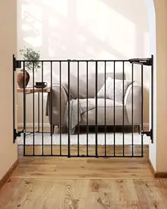 Babelio 27-45" No Bottom Bar Baby/Dog Gate with Easy Installation, 2-in-1 Auto Close Design, Suitable for The House, Stairs, and Doorways, Safety Pet Gates with Large Walk-Thru Door, Black