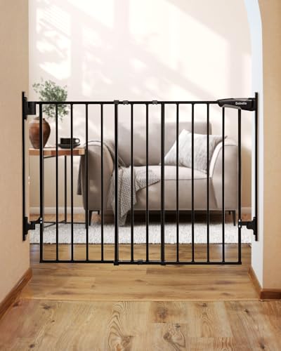 Babelio 27-45" No Bottom Bar Baby/Dog Gate with Easy Installation, 2-in-1 Auto Close Design, Suitable for The House, Stairs, and Doorways, Safety Pet Gates with Large Walk-Thru Door, Black