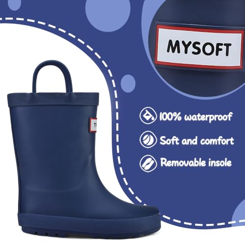 Image of mysoft Kid Rain Boots Toddler Rubber Waterproof Boot Boy Girl with Handle | Pull on, Slip Resistant