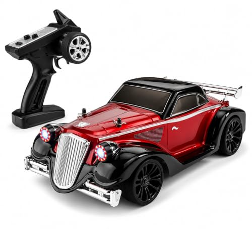 Image of 1:16 RC Drift Car 4WD High-Speed Remote Control Vintage Racing Car with 2.4 GHz Steering Controller, LED Lights, Rechargeable Battery, 35 km /h Toy Car for Kids Adults