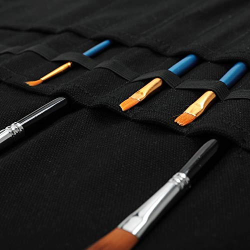 Image of Denifiter 22 Pockets Waxed Canvas Roll-up Pencil Bag, Heavy Duty Portable Watercolor Oil Brush Canvas Pouch (Black)