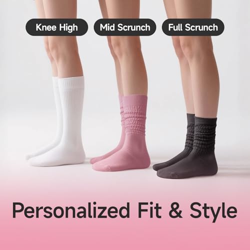 Pilates Socks for Women with Grip - Long Yoga Slouch Socks for Barre Workout, Non Slip Soft Comfortable 3 Pairs3