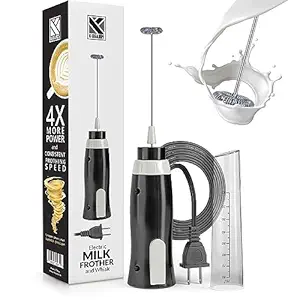 K-Brands Corded Electric Milk Frother - Handheld Electric Mini Whisk Stirrer Whipper - Foam Maker for Coffee, Latte, Cappuccino, Hot ChocolatePowerful Drink Mixer