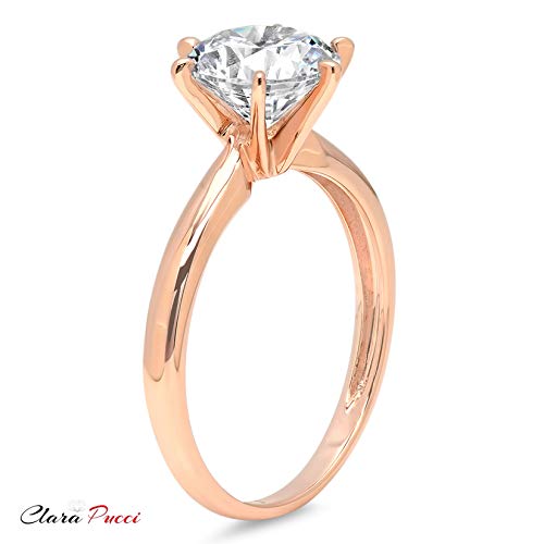 2.0 Ct Round Cut Robotic Laser Engraved Personalized Custom Solitaire Genuine Moissanite Engagement Wedding Bridal Anniversary Art Deco Everlasting Ring In Solid 14K Rose Gold Size 6.75 #TOP3