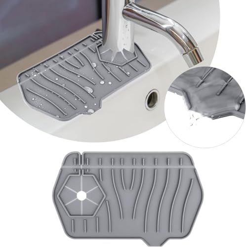 Nogeqi Silicone Sink Splash Guard Tap Mat for Kitchen Sink Mats Splashback for Kitchen Sink Mat Faucet Mat for Kitchen Faucet Bathroom Counter Protect Soap Sponge Holder(9.65 X 6.06inch, 1 Pcs)