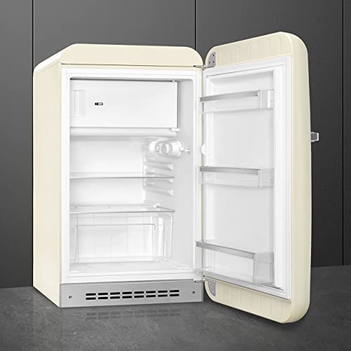 SMEG FAB10 50's Retro Style Aesthetic Refrigerator with 4.48 Cu Total Capacity, 2 Glass Shelves, LED Internal Light, 22-Inches, Cream Right Hand Hinge Made In Italy on Fridge.com