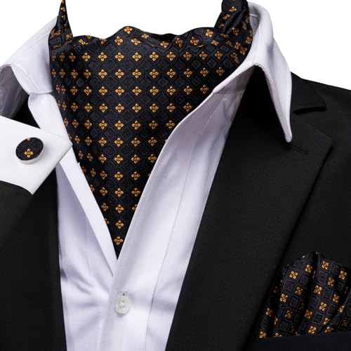 Image of Dubulle Paisley Floral Ascot for Men Self Tie Mens Cravat and Pocket Square Cufflinks Wedding