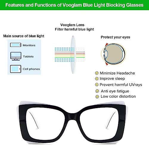 Image of VOOGLAM Oversize Rectangle Blue Light Blocking Glasses for Women Anti UV Eyestrain Eyewear Cheyenne