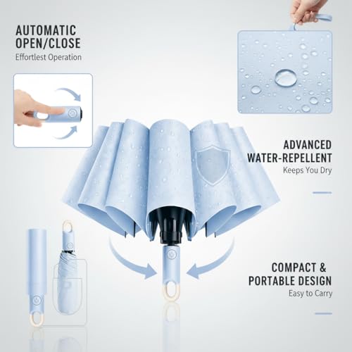 Image of Owme UV Umbrella for Women, Mini Folding Portable 3-Fold Umbrellas | Auto Open & Close for Rain and Sun Protection, Anti-Slip Handle | Windproof Umbrlla for Bedroom, Living Room,Entryway -