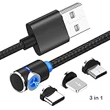 EEkiimy 90 Degree Strong Magnetic Multiple USB Charging Cable 3 in 1 Charging Cable Micro USB Type C Cable Magnetic USB Charging Cord for All Phones Samsung Galaxy Note 8 (1xCable.3xConnectors)
