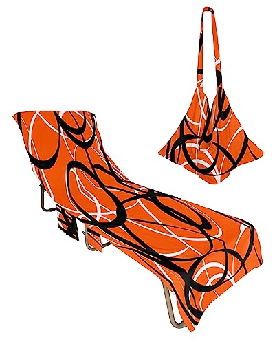 Modern Orange, Beach Lounge Chair Towel Cover, Soft Chaise Lounge Towel with Side Pockets Patio Pool Chairs Cover for Beach/Pool Sunbathing 29x85 Black White Abstract Minimalist Geometric