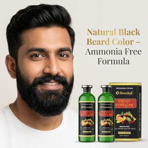 Image of Fruit Vinegar Gel Hair Color Black | 10 Minutes 100% Grey Coverage | A+B 500ml x 2 = 1000ml | Ammonia Free | Repairs & Colours Hair | For Men & Women | Made in India | Free Gloves | Hennahub