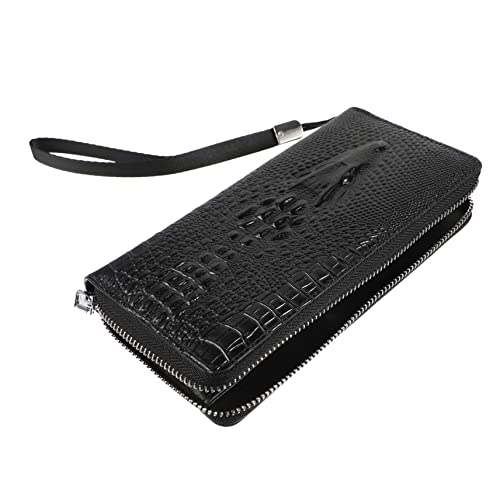 Men's Long Wallet Alligator Pattern PU Zipper Closure Large Capacity Handbag for Business Travel Durable Fashionable Gift