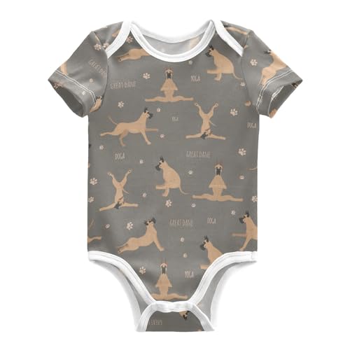 Image of Wusikd Yoga Dogs Poses Unisex Baby Bodysuit Cotton Great Dane Baby Short Sleeve Clothes 3 Months for Boys Girls