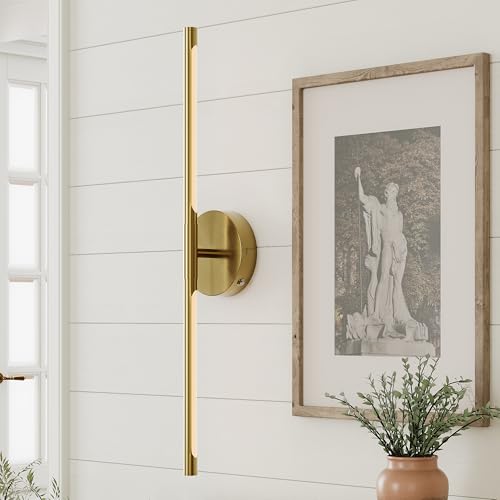 Image of 24 Inch Battery Operated Wall Sconce - Wireless, Rechargeable, Dimmable, 3000K-6000K, Remote, Touch Control, Timer, 350 Rotate, LED Wall Lamps for Living Room, Bedroom, Gold