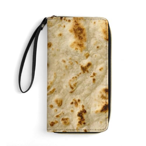 Burritos Giant Tortilla Neutral Leather Wallet with Scratch Resistant Strap for Easy Carrying