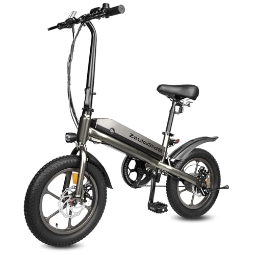 ZoulaGlide Bicicleta Electrica Plegable Adulto, Bici Electrica 16''×3.0'' Fat Tire, Batería Extraíble, 45km Autonomía, Pantalla LCD, Frenos Disco Doble, Asiento Ajustable (Gris Metalizado Oscuro)