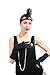 Leadtex Women's 1920s Fringed Flapper Dresses Costume Dress with Feather Headband,Beaded Necklace Black 8-10