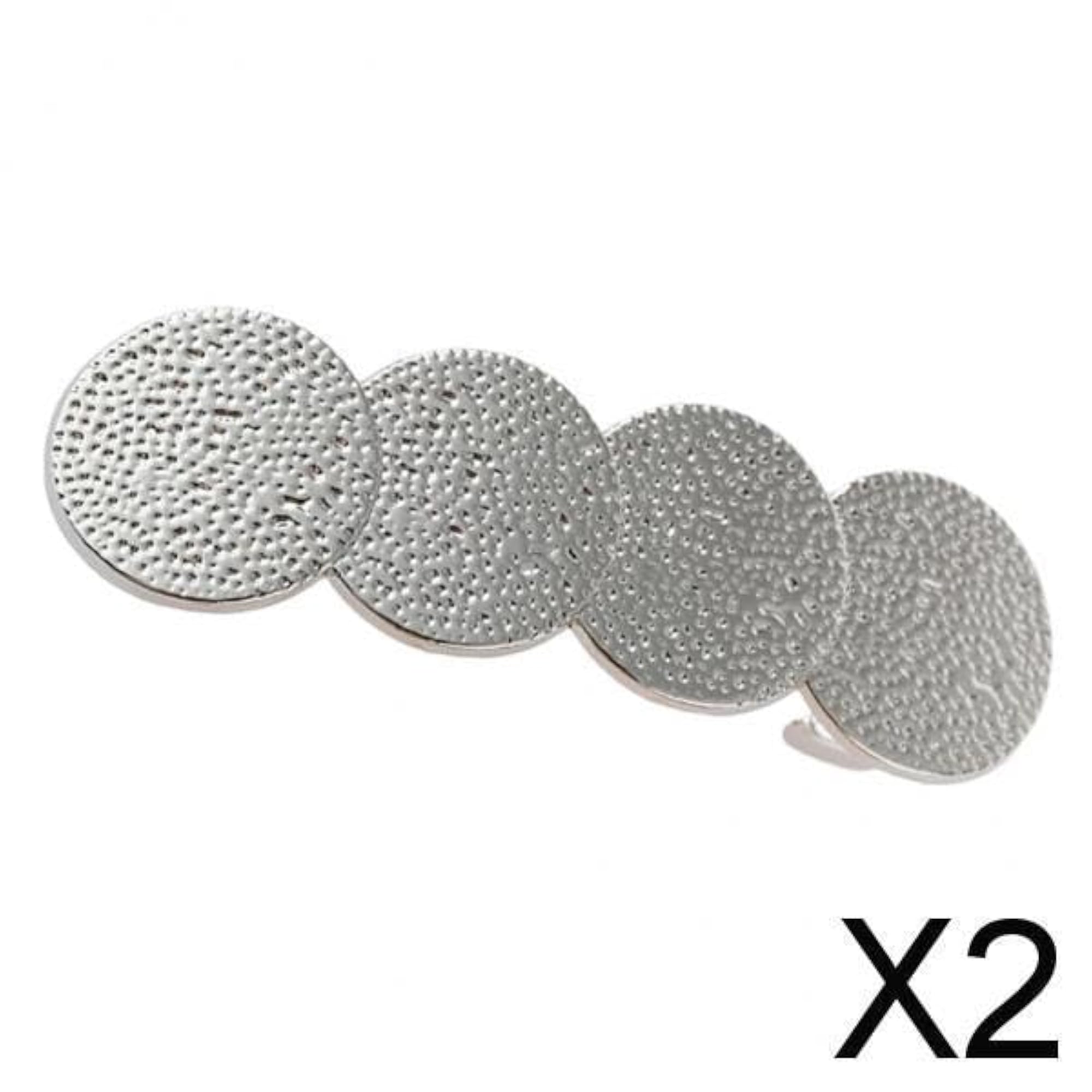 2X Geometric Round Hair Clip for Women, Silver