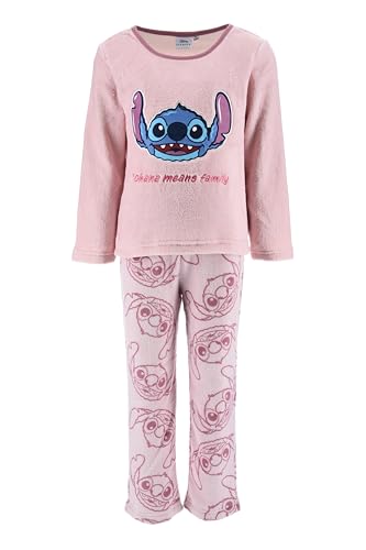 Disney Stitch Pijama Niña, Camiseta y Pantalon Largo Conjunto 2 Piezas Pijama Polar Suave, Talla 6 Años | Rosa