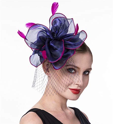 Fascinators Hat For Women Tea Party Headband Girls Flapper Headpiece Kentucky Church Derby Wedding (Fm02-Navy And Rose) #TOP2