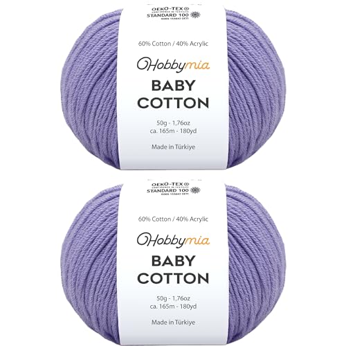 Image of Baby Cotton Blend Yarn - Soft Sport Weight Yarn for Crochet & Amigurumi - 50g /180yds - 60% Cotton 40% Acrylic - Ideal for Baby & Knitting Proj.(Lilac, 2 Balls)