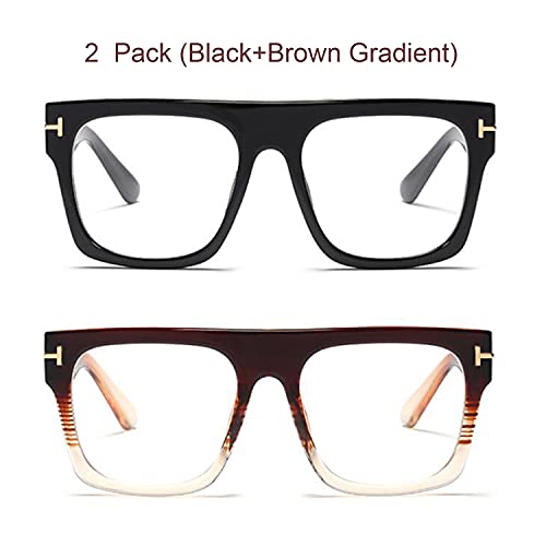 Allt Unisex Large Square Optical Eyewear Non-prescription Eyeglasses Flat Top Clear Lens Glasses Frames (Black&Brown Gradient)
