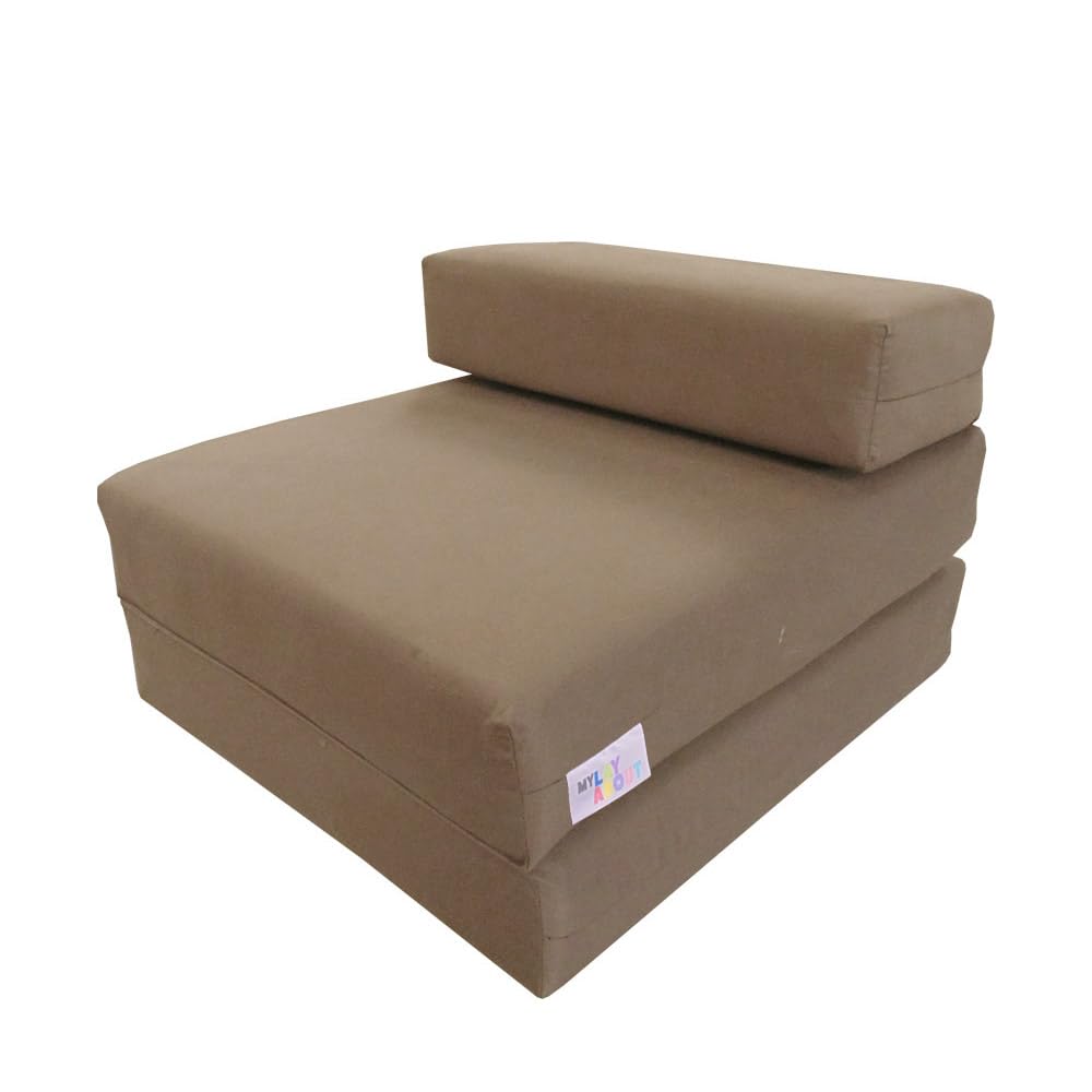 MyLayAbout Kids Z Bed - Memory Foam Chair bed & Fold up Mattress | Available in 11 colours. Perfect for childrens sleepovers, reading corners or gaming. (Taupe, one size) — image 1