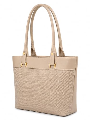 Image of Black Tote Bag with Textured Front and Gold-Tone Hardware (Cream)