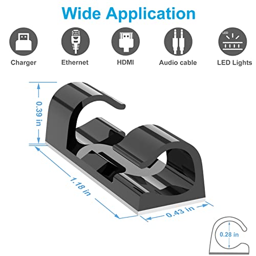 Self-Adhesive Cable Clips Black (40PCS, M), Upgraded Wire Clips for Wall, Strong Cord Organizer Cable Management Under Desk, Ethernet, Dash Cam, Outdoor Light - Thumbnail 4