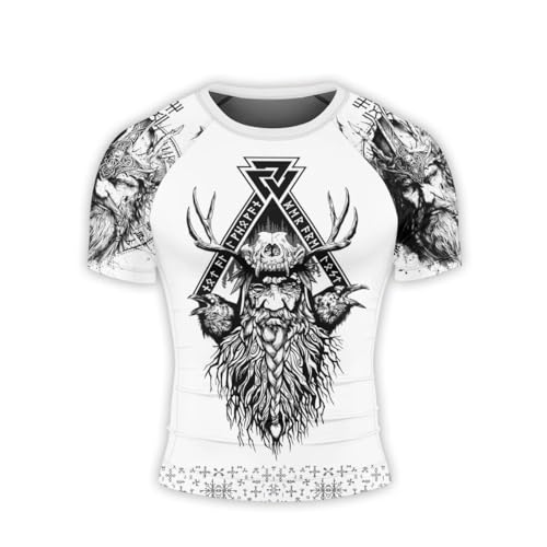 Viking Father's Day Men's Rash Guard Shirts Short Sleeve, Baselayer Compression Shirt for Jiu Jitsu MMA3