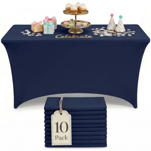 Image of Utopia Kitchen 6Ft 10 Pack, Navy Blue Tablecloth for Rectangle Tables - Fitted Table Cloth Washable & Wrinkle Resistant Bulk Event Hospitality Wedding Banquet Corporate Functions Use