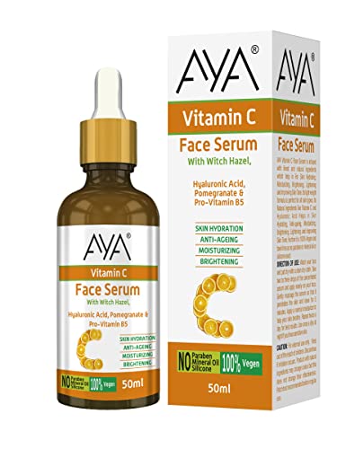 Image of AYA Vitamin C Face Serum for Glowing Skin 50ml | With Hyaluronic Acid, Witch Hazel, Pomegranate & Pro-Vitamin B5 | Brightening, Anti-Ageing, Hydrating & Moisturizing Serum | Vegan, Paraben-Free