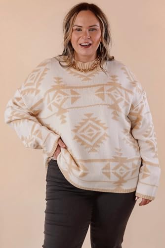 Plus Size Aztec Print Loose Sweater - Apricot Color4
