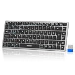 TECKNET 2.4G Wireless Keyboard, Rechargeable Bluetooth Keyboard for 4 Multi Devices, QWERTY UK Layout Compact Mini keypad, Small Silent Keys for Laptop, Phone, Smart TV, Computer, Tablet - Silver