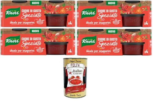 Knorr Cuore di Gusto Speziato - Corazón con sabor picante ideal para condimentar 4 x 104 g + Polpa italiana gourmet 400 g