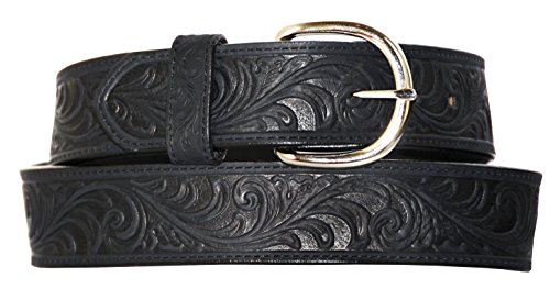 Classic Western Tooled Leather Belt - Made in USA (Black 46)
