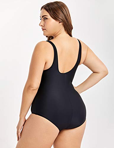 Delimira Women's Plus Size Swimsuit One Piece Bathing Suit Backless Basic Modest Swimwear Black 26 Plus #TOP1