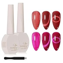 2PCS 15ML Cat Eye Gel Polish, Red Hot Pink Glass Moonlight Cateye Gel Nail Polish with Magnetic Stick Shimmer Glitter Effect Soak Off Salon DIY at Home