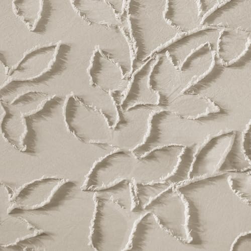 Image of Litanika Super King Size Comforter Set Oatmeal, 3 Piece Boho Tufted Bedding, Fluffy Farmhouse Bed Set for All Season with 2 Leaf Pattern Pillowcases(120x120In)