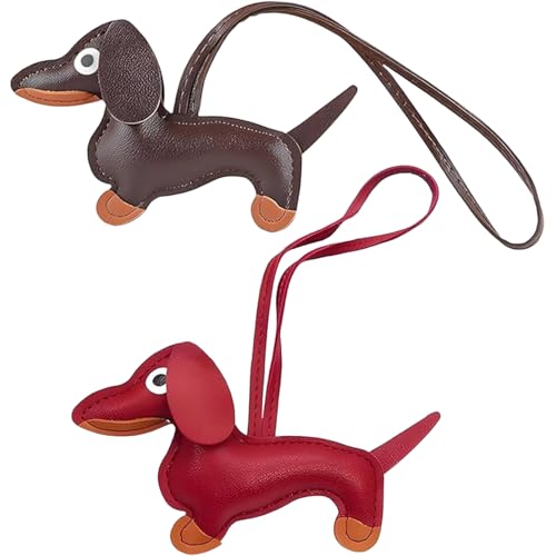 Image of 2 Bag Charms, Dachshund Leather Keychain for Handbags, Stylish Bag Accessories for Women, Cute Keychain for Girls, Matching Bag Charms in (Brown+Orange)