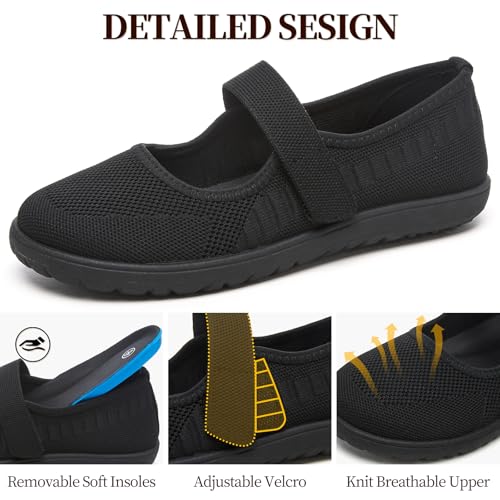 Waluzs Wide Toe Box Flats Shoes Women Knit Ballet Flats Mary Jane Dress Flat Wide Width Walking Shoes Slip-on with Strap2