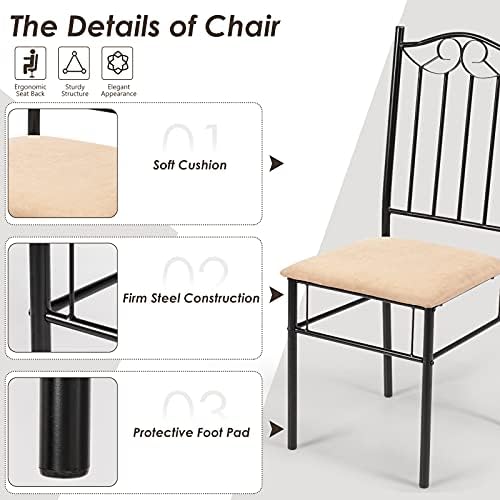 TANGZON 5PCS Dining Table Set, Steel Frame Rectangular Kitchen Table with 4 High Back Sponge Padded Chairs, 5 Pieces Dining Set for Living Room, Dining Room, Cafe & Restaurant (Fabric Seat, Orange)