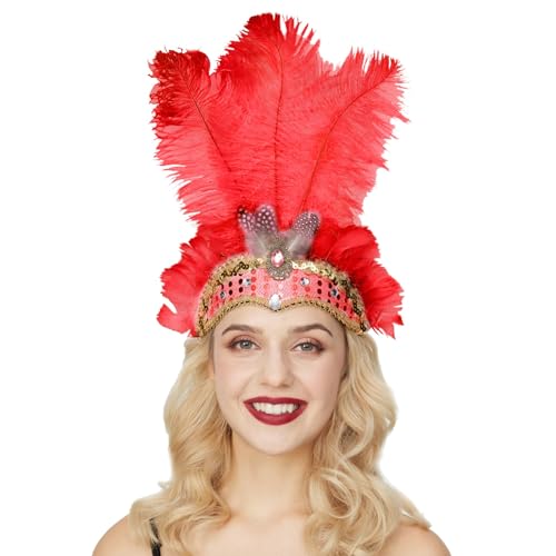 Zanisouta Costume de carnaval pour femme Samba - Bijou de tête - Bijou de tête à plumes - Bijou de tête Brésil - Bijou pour cheveux - Festival burlesque, O rouge., taille unique